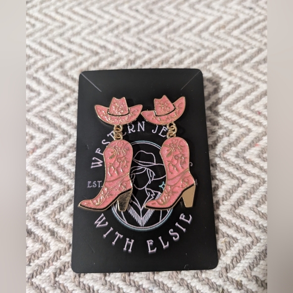 Pink Western Boot and Hat Earrings - Picture 1 of 3